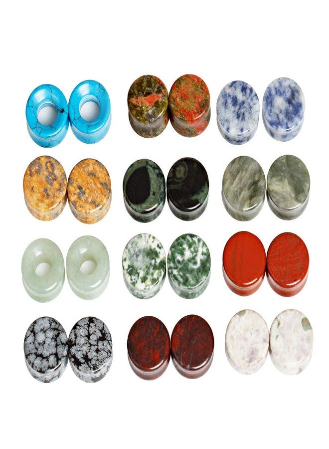 TBOSEN 24 pcs Mixed Stone Ear Plugs Tunnels Double Flare Saddle Stretching Gauges Expander Body Piercing Set Gauge 2g - 5/8 inch - Image 1